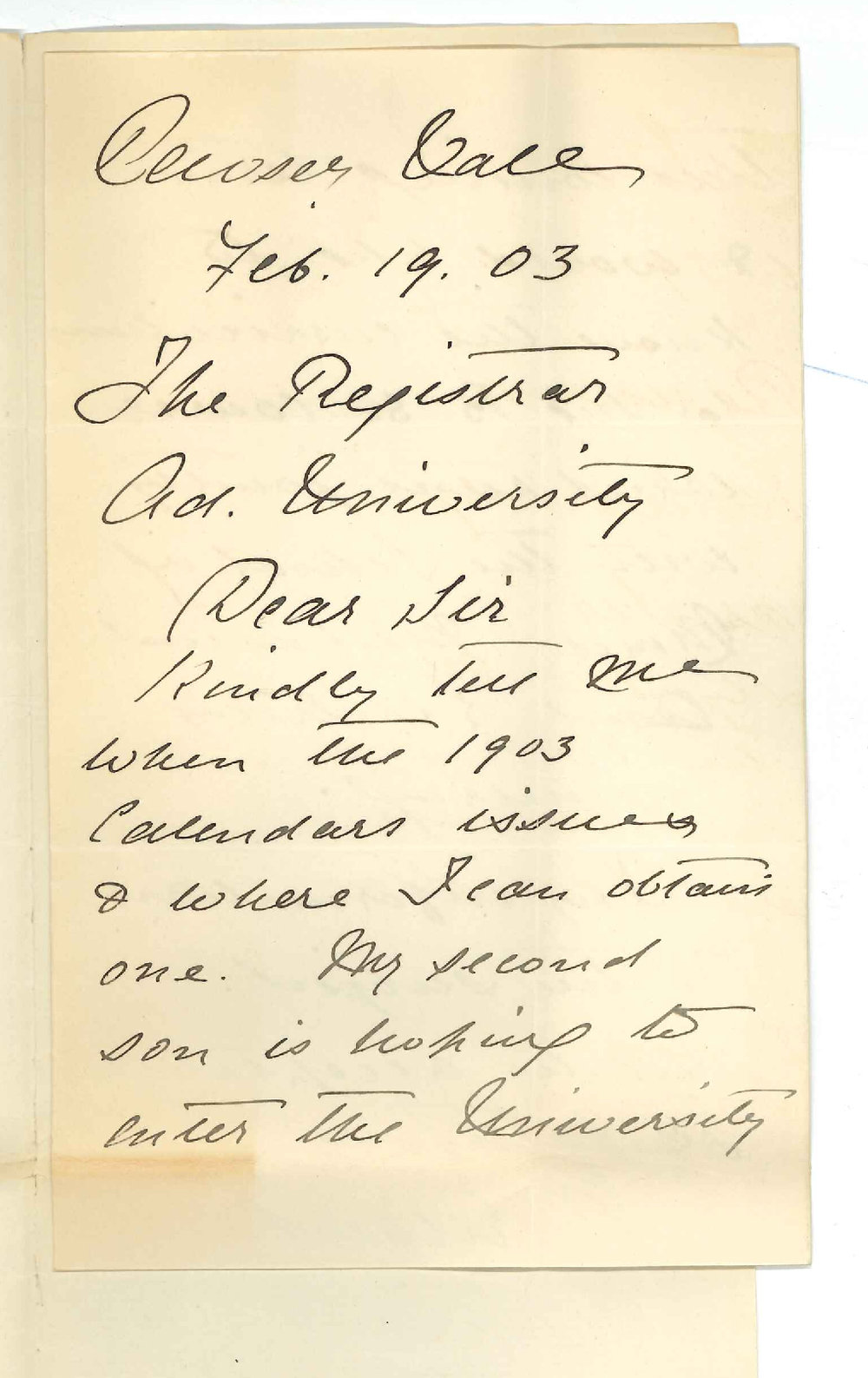 William Gilbert - Pewsey Vale - Requesting particulars of BSc Course in conjunction with School of Mines