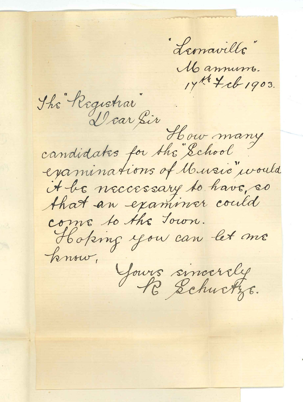 Miss Renie Schuetze - Mannum - Concerning School Exams in Music