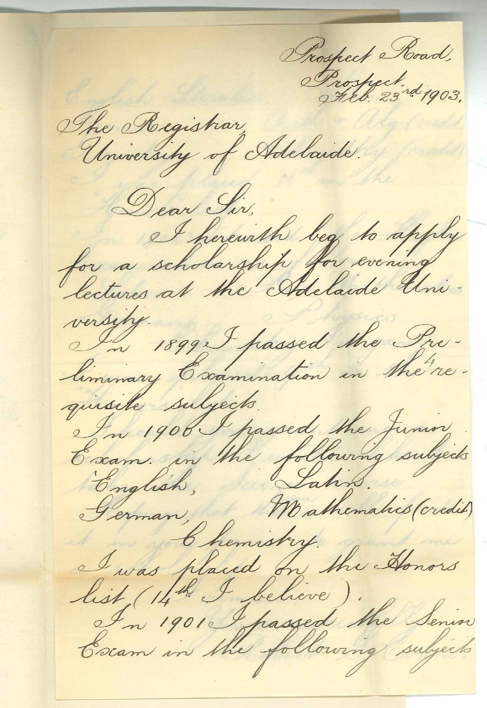 Robert S Evans - Prospect - Application for an Evening Scholarship