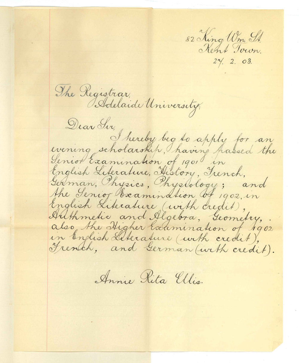 Miss Annie Rita Ellis - Kent Town - Application for an Evening Scholarship