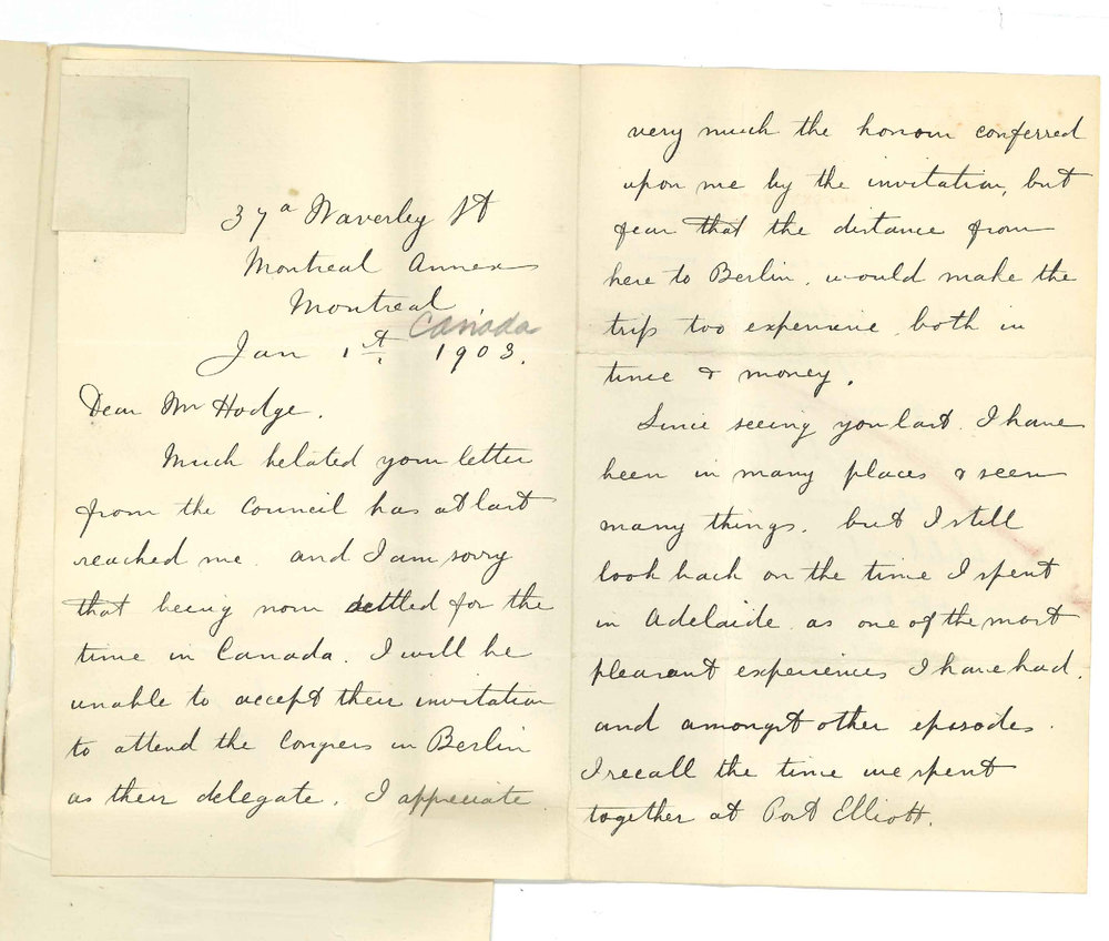 B D Steele - Montreal Canada - Unable to attend Congress at Berlin