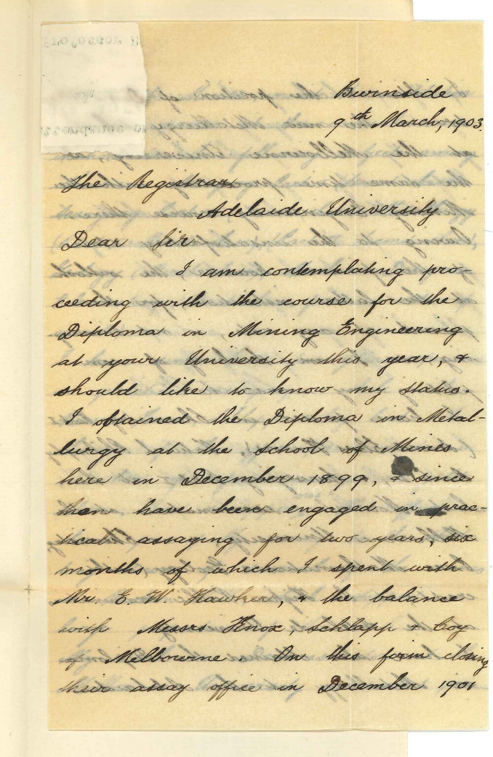 Stuart Giles - Burnside - Intends to study for Mining Diploma and wishes to know his status