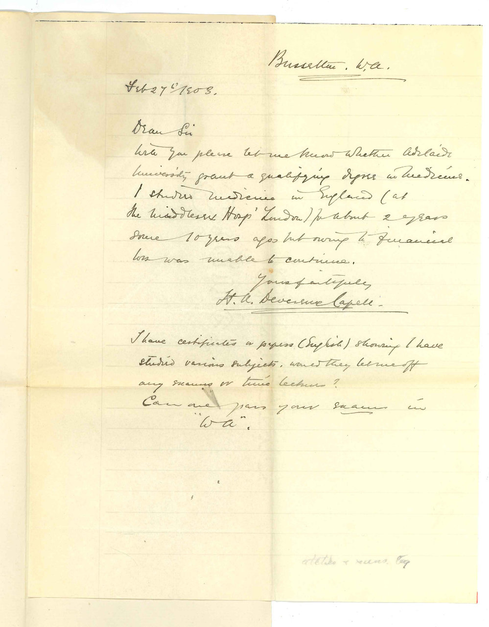 H A D Capell - Busselton WA - Concerning Medical degree