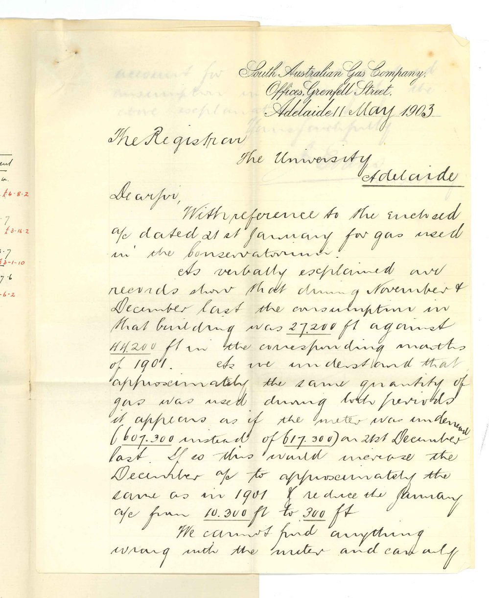 J Evans - South Australian Gas Company - Adelaide - Dispute account for Conservatorium of 21 January