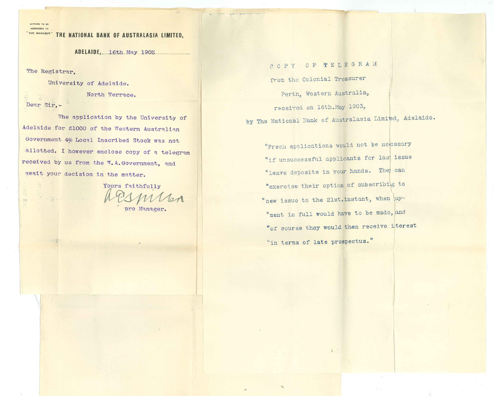 National Bank - Adelaide - Regarding application for 4 % stock of Western Australian Government