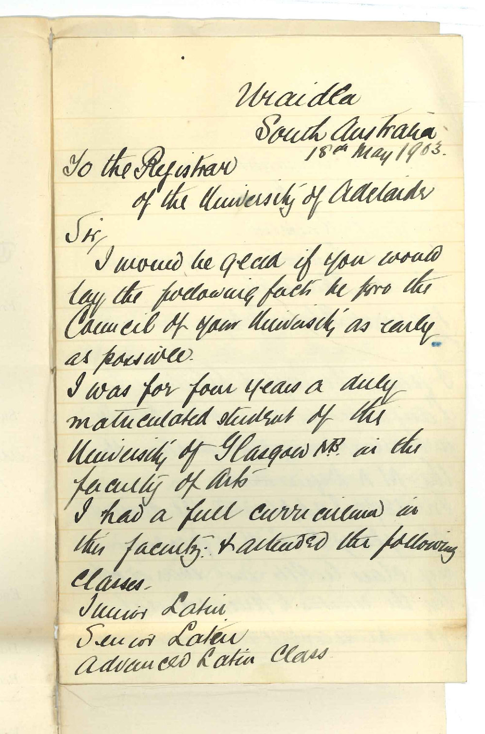 Reverend C G Arthur Monro - Uraidla - Asking what status will be allowed by Council