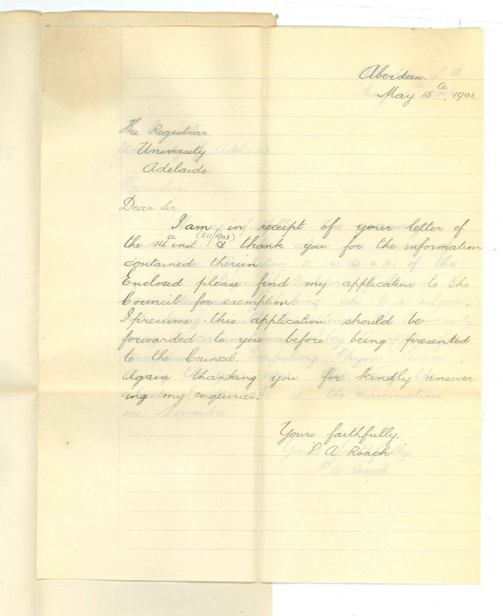P A Roach - Aberdeen - Exemption from attendance at lectures