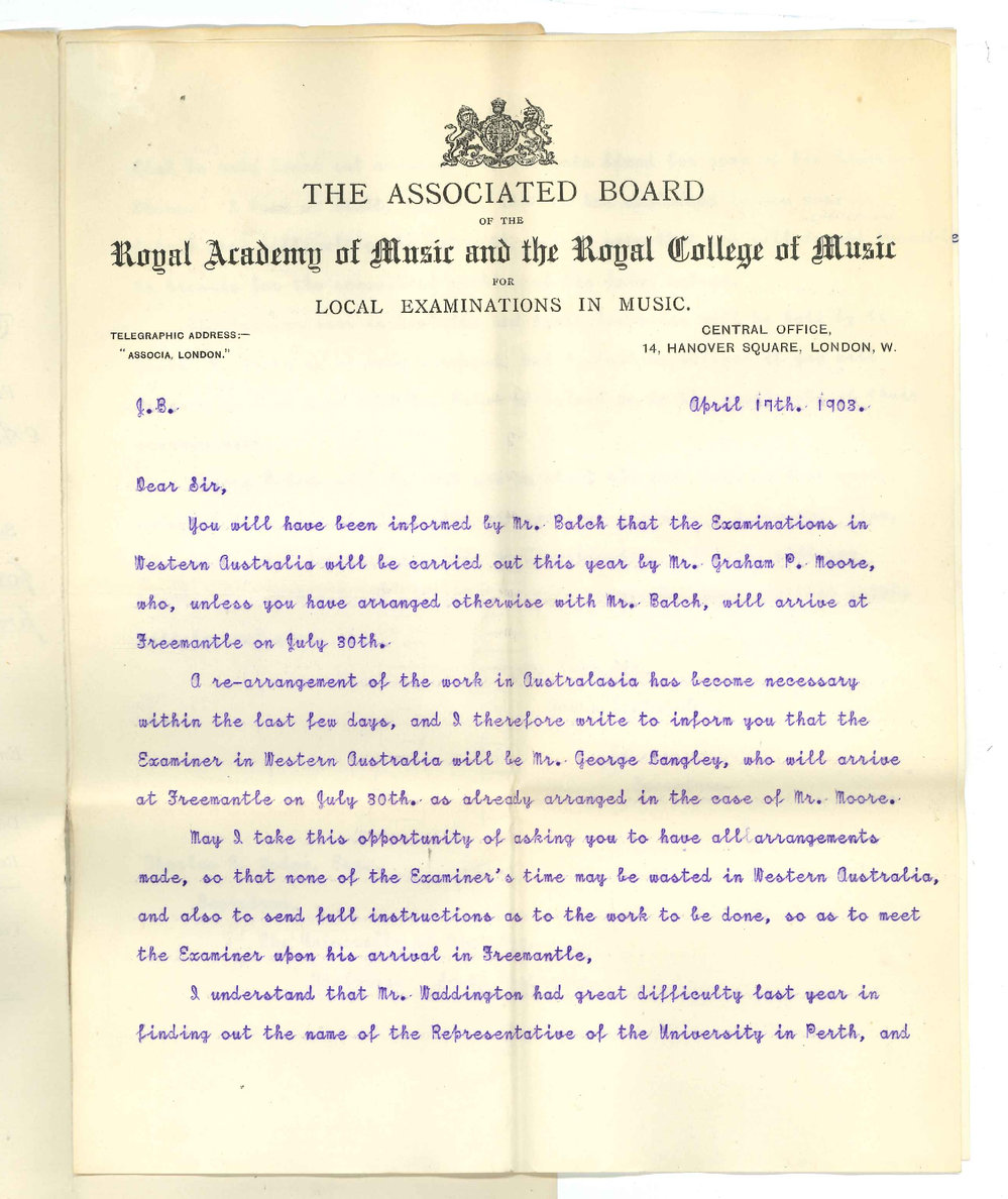 James Muir - Secretary - The Associated Board - London -  Arrangements for forthcoming Exams in Practice of Music