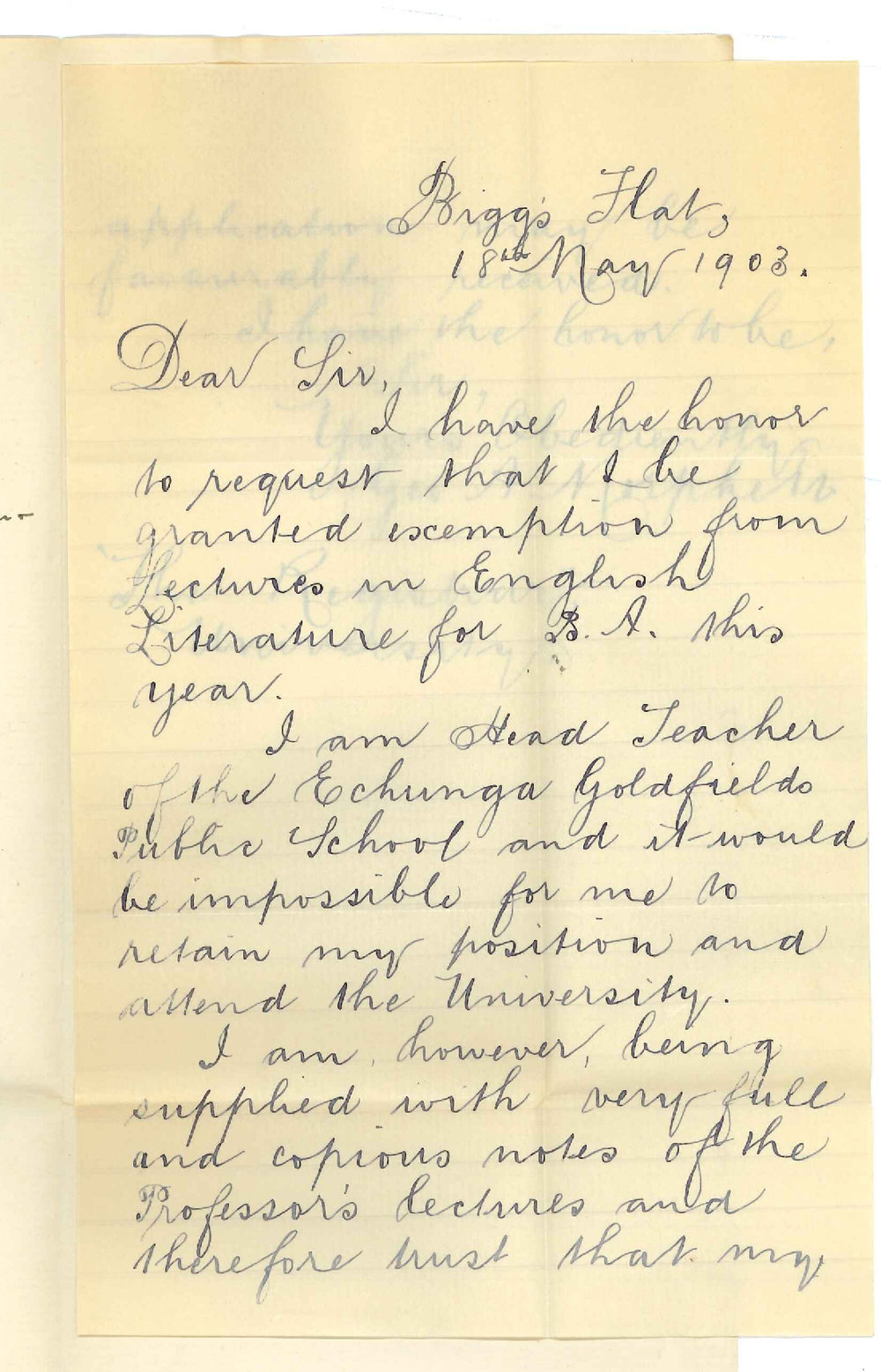 George A Morphett - Briggs Flat SA - Exemption from attendance at lectures