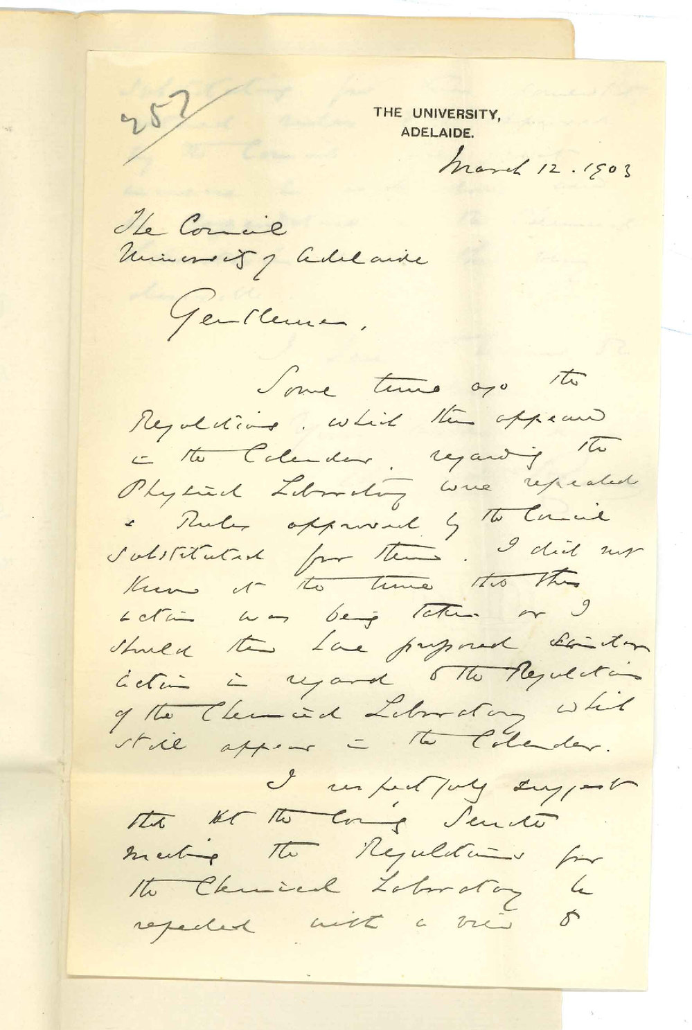 Professor Edward Henry Rennie - The University - Asking that Chemical Lab rules may be altered
