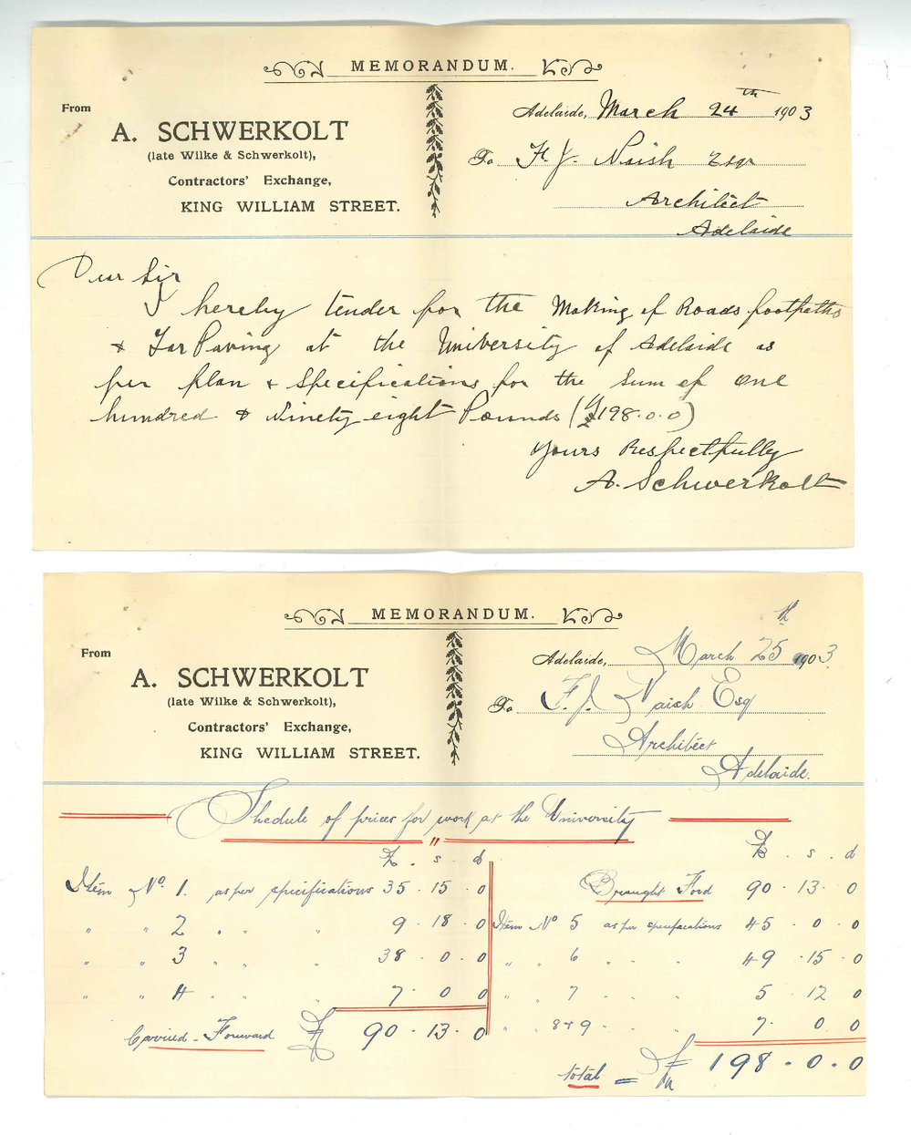 Frank James Naish - Adelaide - Report concerning tennis courts and improvements to grounds