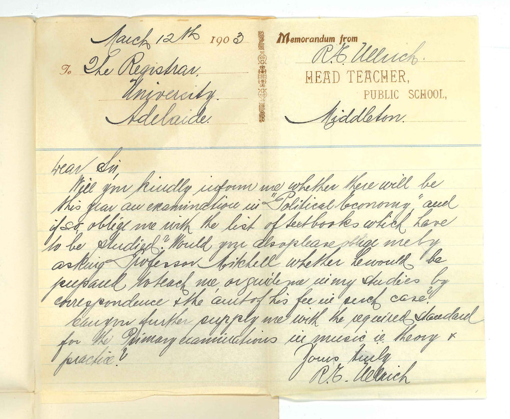 R E Ullrich - Head Teacher - Public School Middleton - Concerning Economics lectures