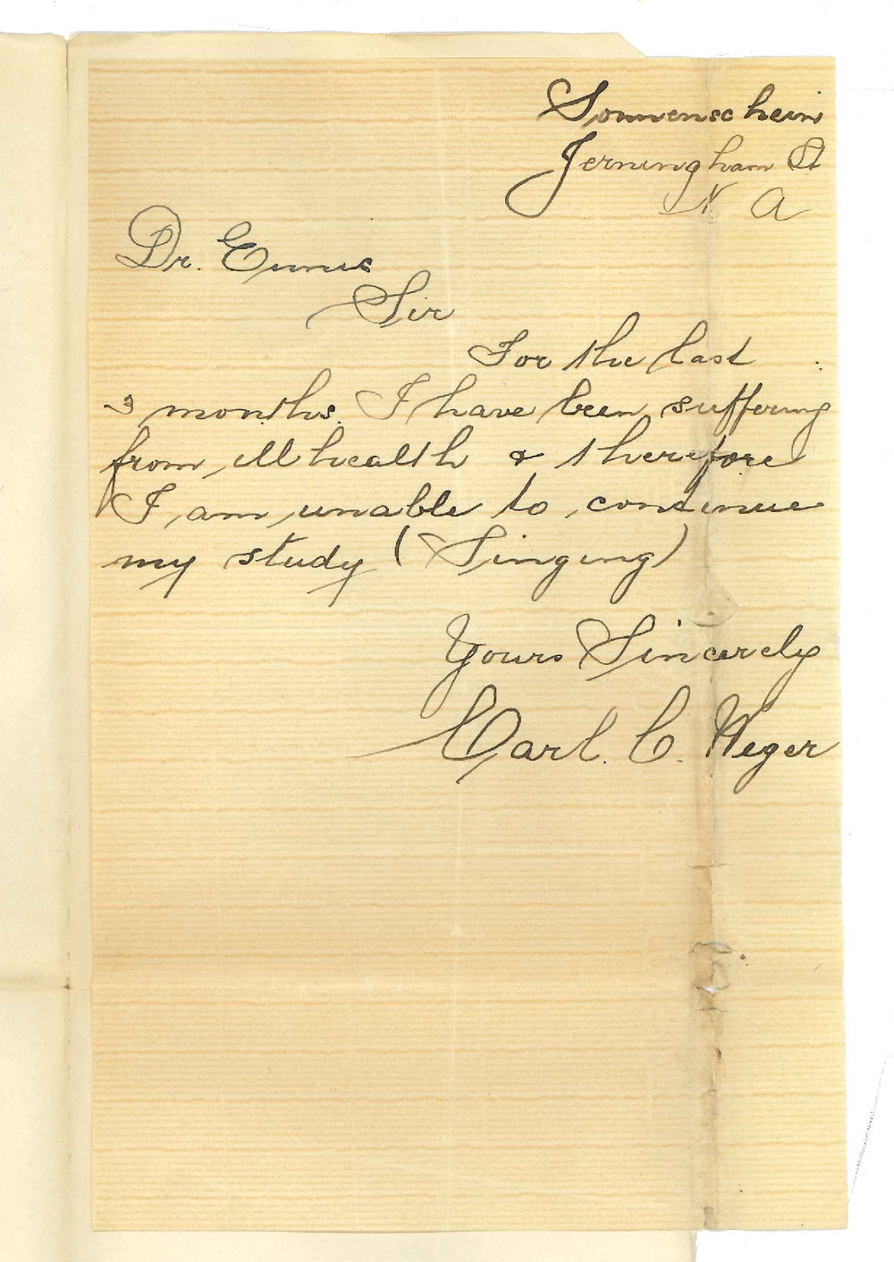 Carl C Weger - Jerningham St North Adelaide - Discontinuance at Conservatorium
