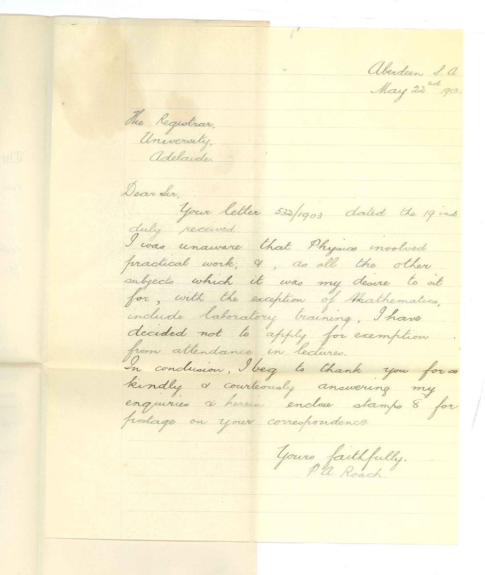 P A Roach - Aberdeen - Withdrawing application for Exemption from lectures