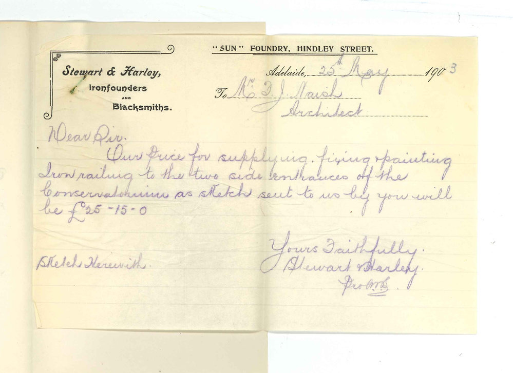 Revell Adams and Company Stewart and Harley - Tenders iron railing for Conservatorium steps