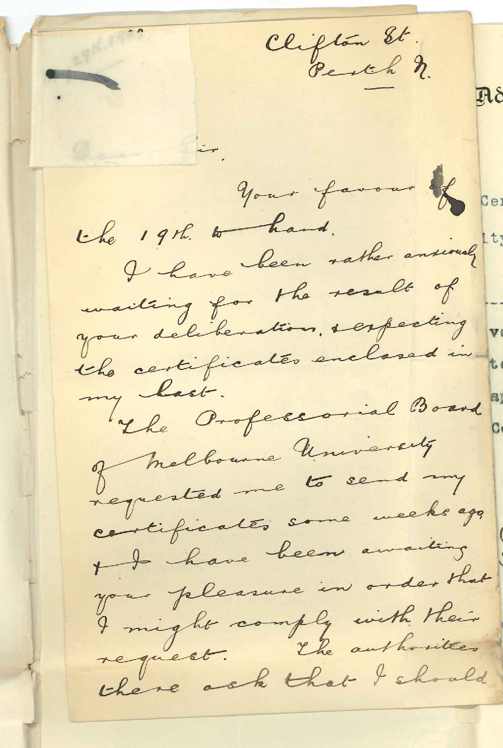 A Deans - Clifton Street Perth WA - Asking Faculty to reconsider status granted