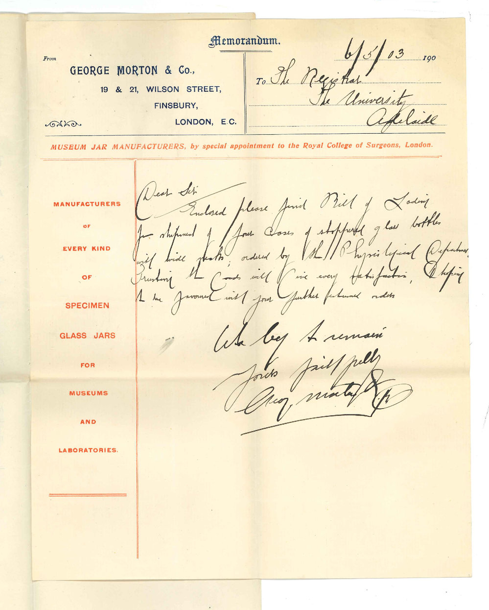 George Morton and Company - London EC - Cases of stoppered glass bottles