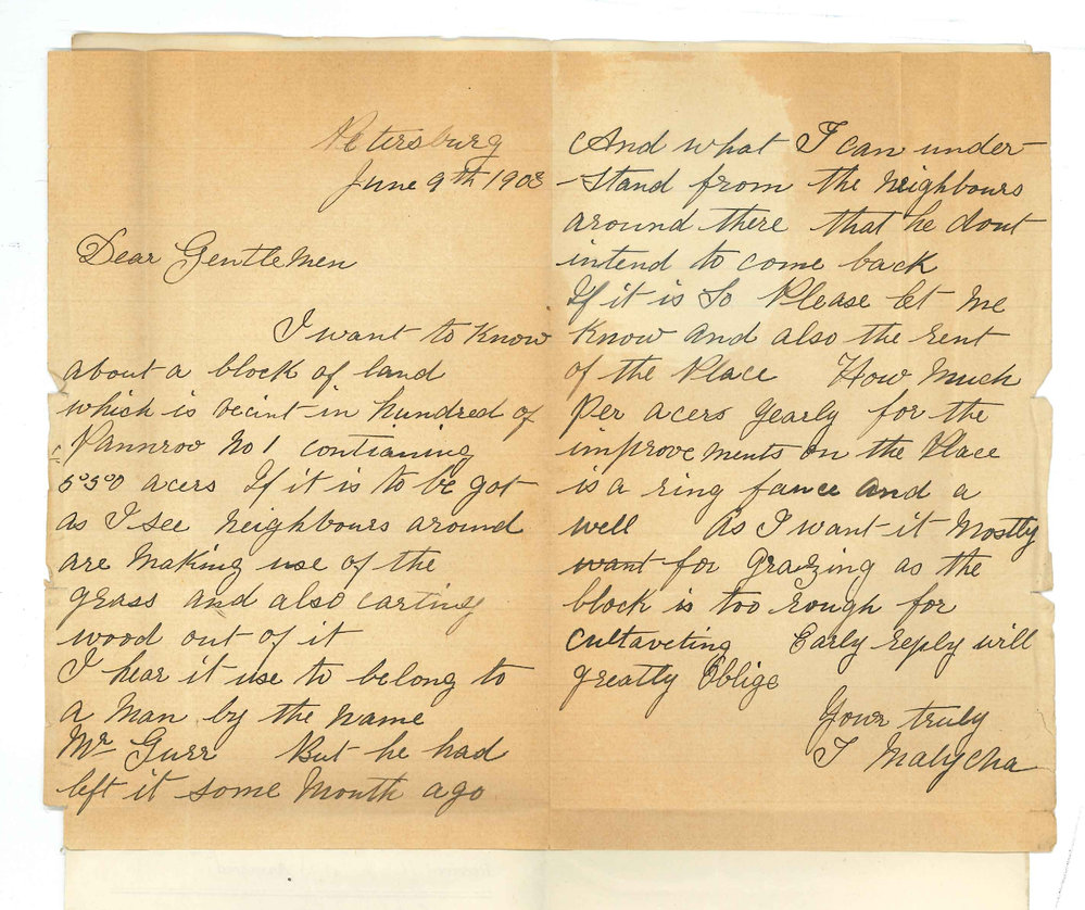 T Malycha - Petersburg - Information on Block No 1 Hundred of Parnaroo