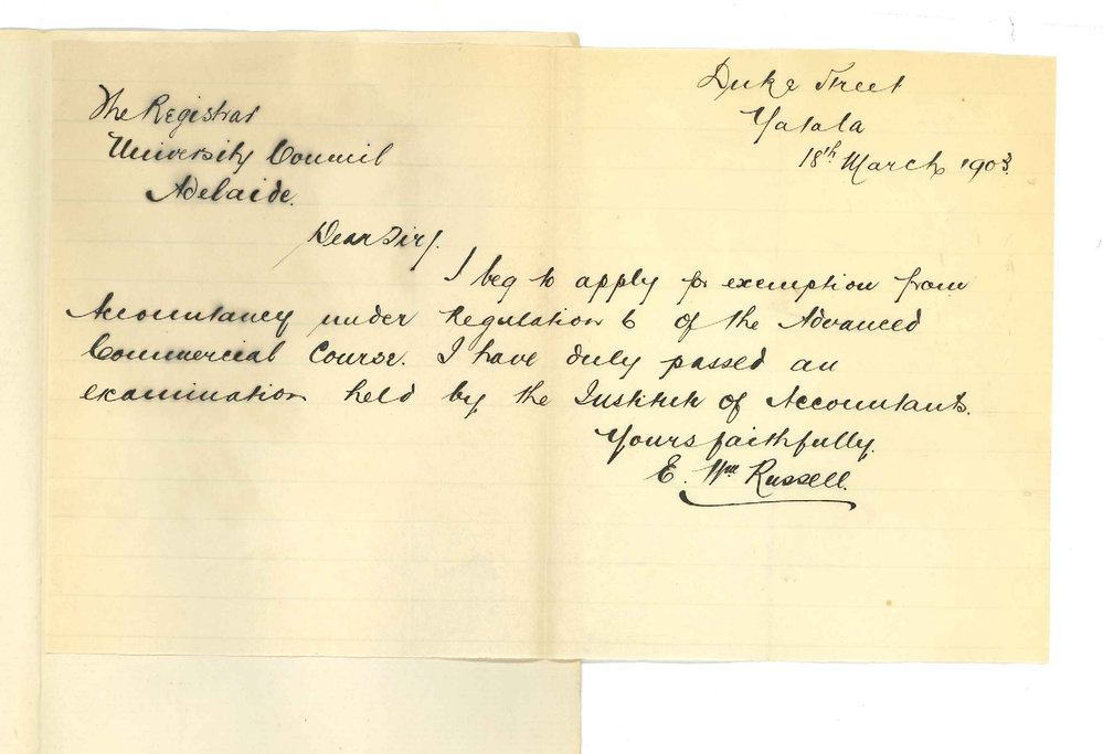 E W Russell - Yatala - Exemption from Accountancy for Commercial Certificate