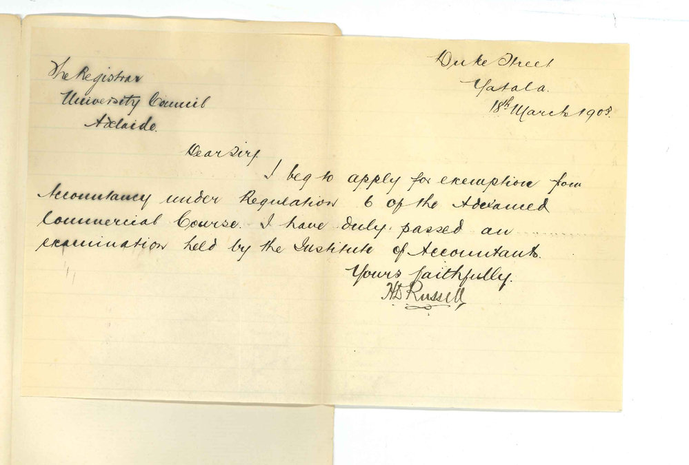H D Russell - Yatala - Exemption from accountancy for the Commercial Certificate
