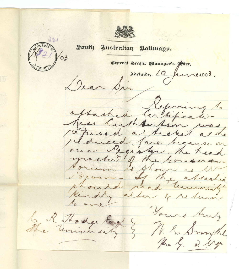 W R Smythe - General Traffic Manager S A Railways - Miss Cuthbertsons Railway Certificate