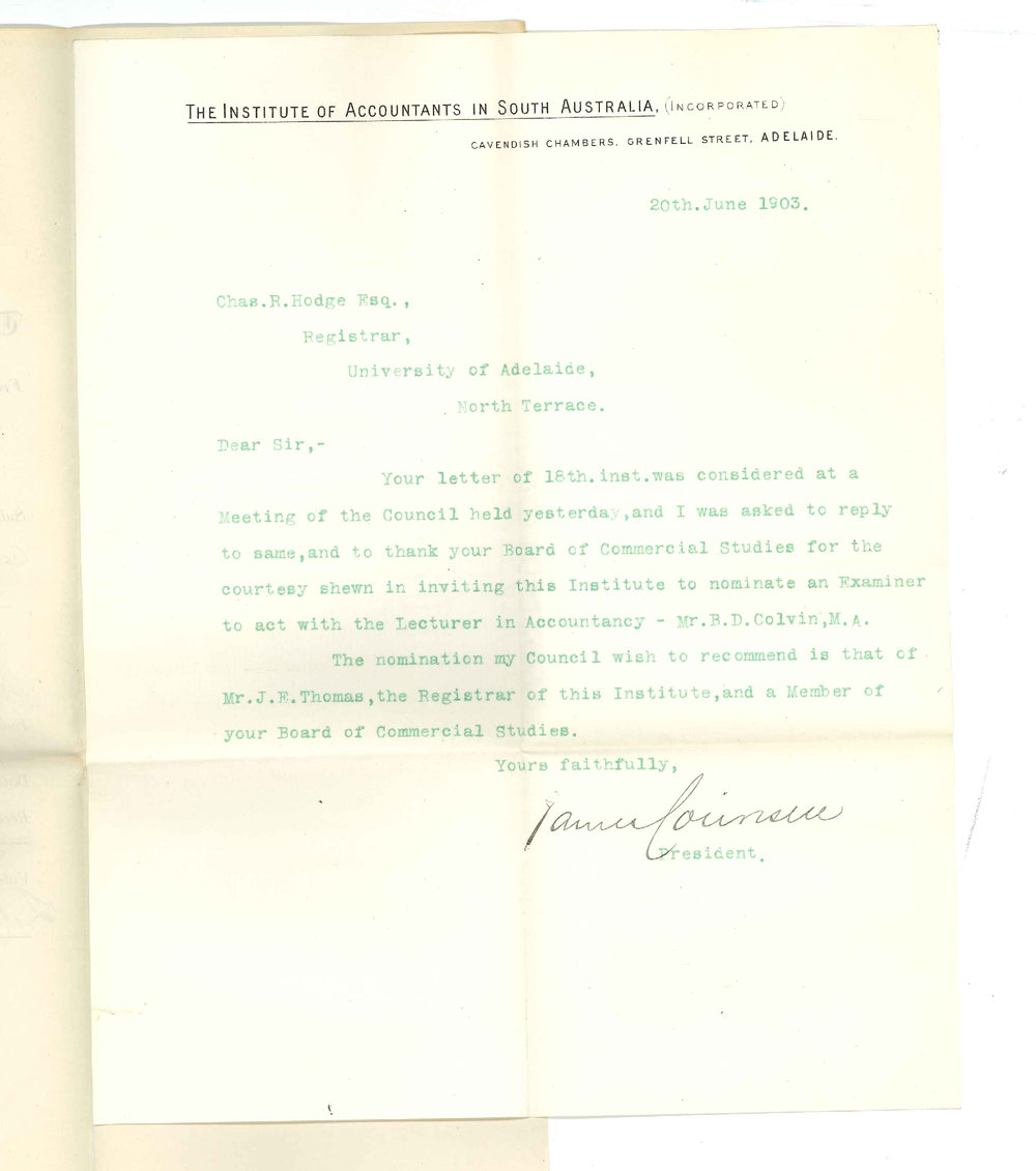 The Institute of Accountants in S A - Adelaide - Appointment of Examiner in Accountancy