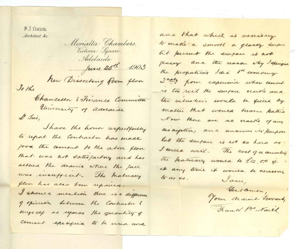 Frank James Naish - Adelaide - Martins Contract and recementing floor of New Dissecting Room