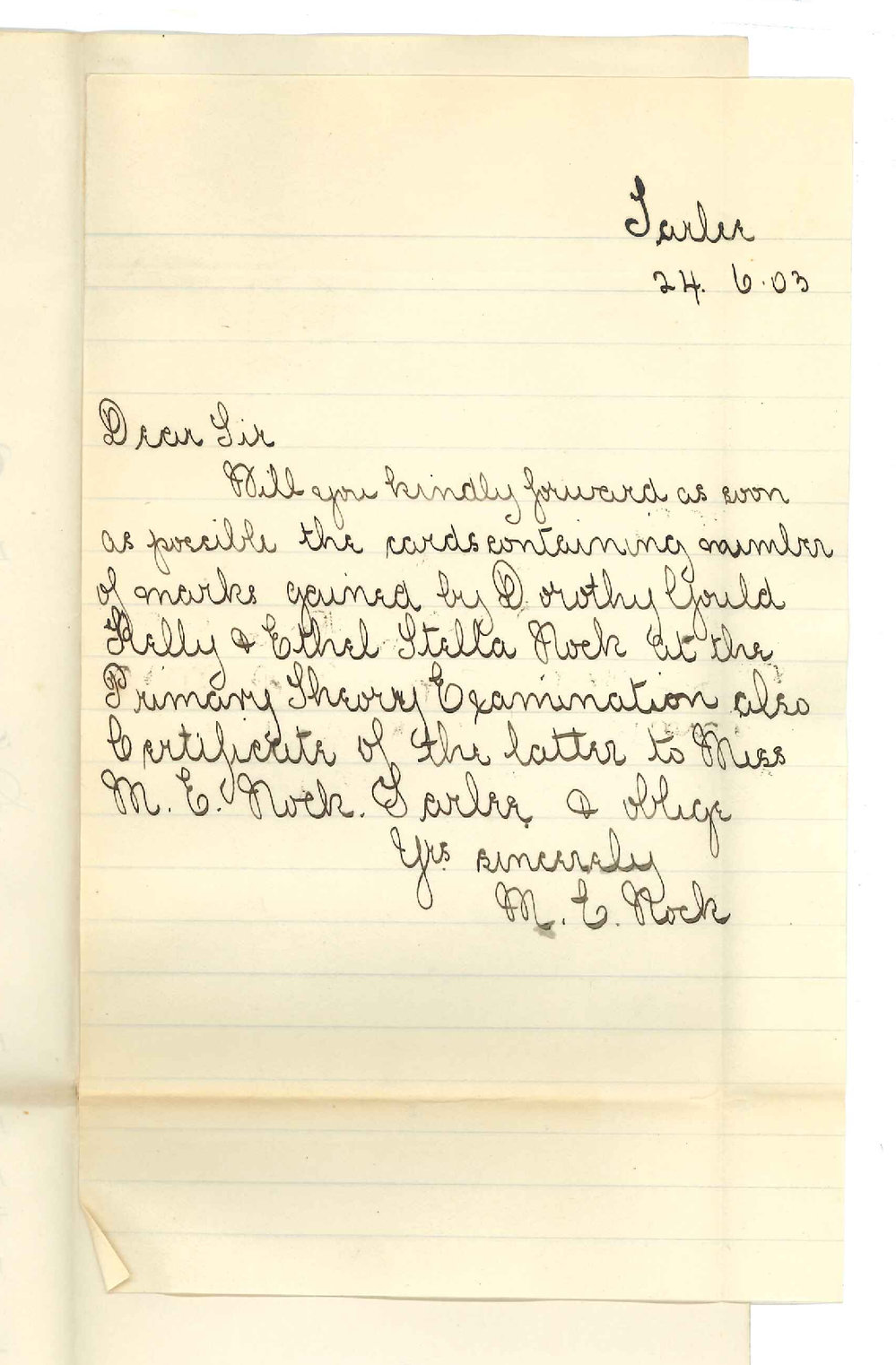 M E Nock - Tarlee - Asking for information Primary Theory Exam result