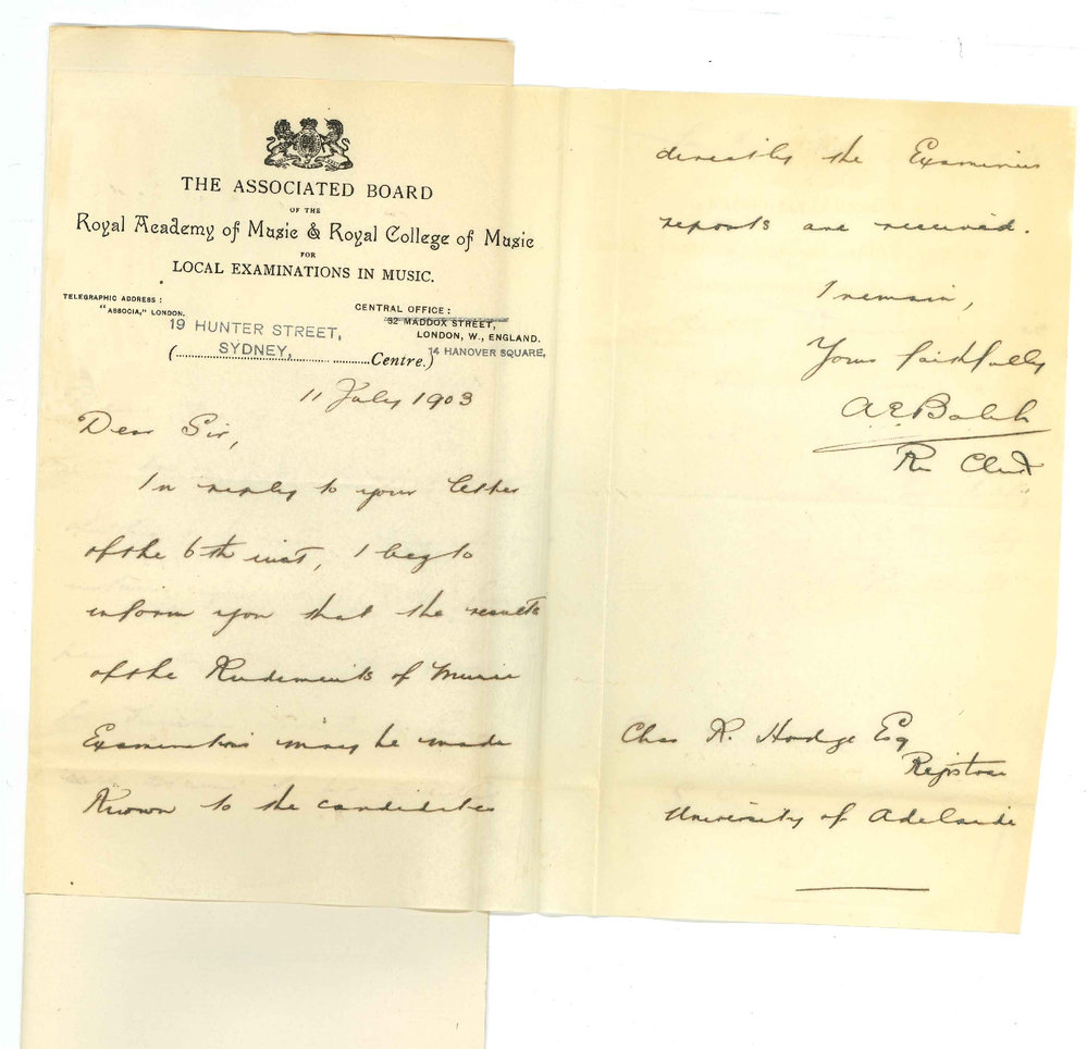 A E Balch - Associated Board Sydney - Publishing results Rudiments of Music Exam