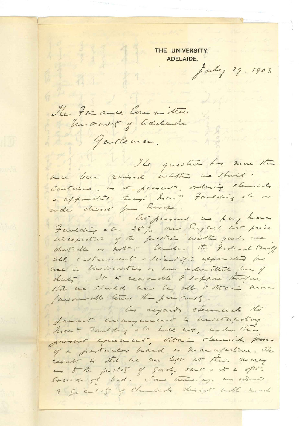 Professor Edward Henry Rennie - University - In regard to Ordering Chemicals and Apparatus