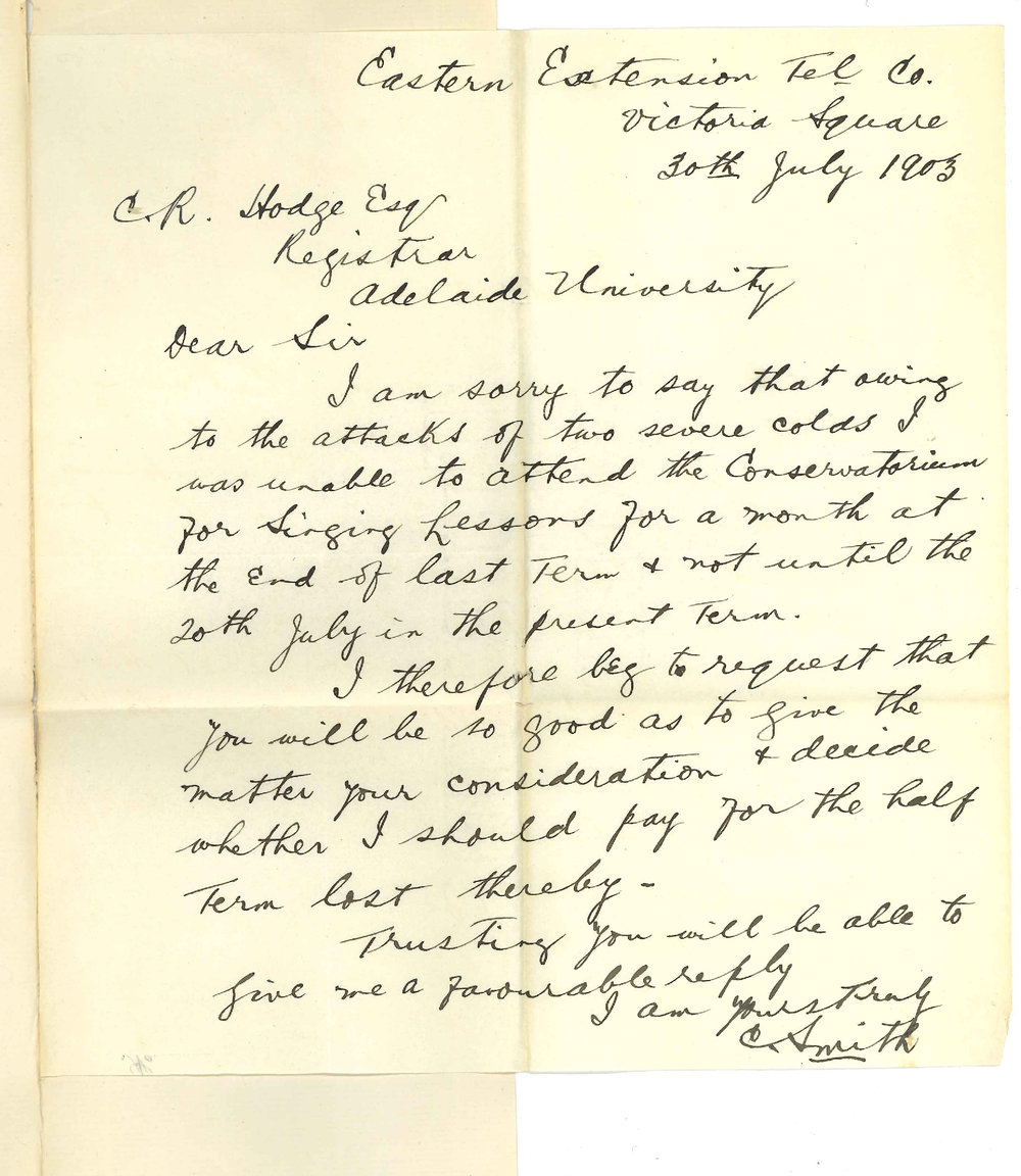 C Smith - Victoria Square Adelaide - Unable to attend Singing Lessons