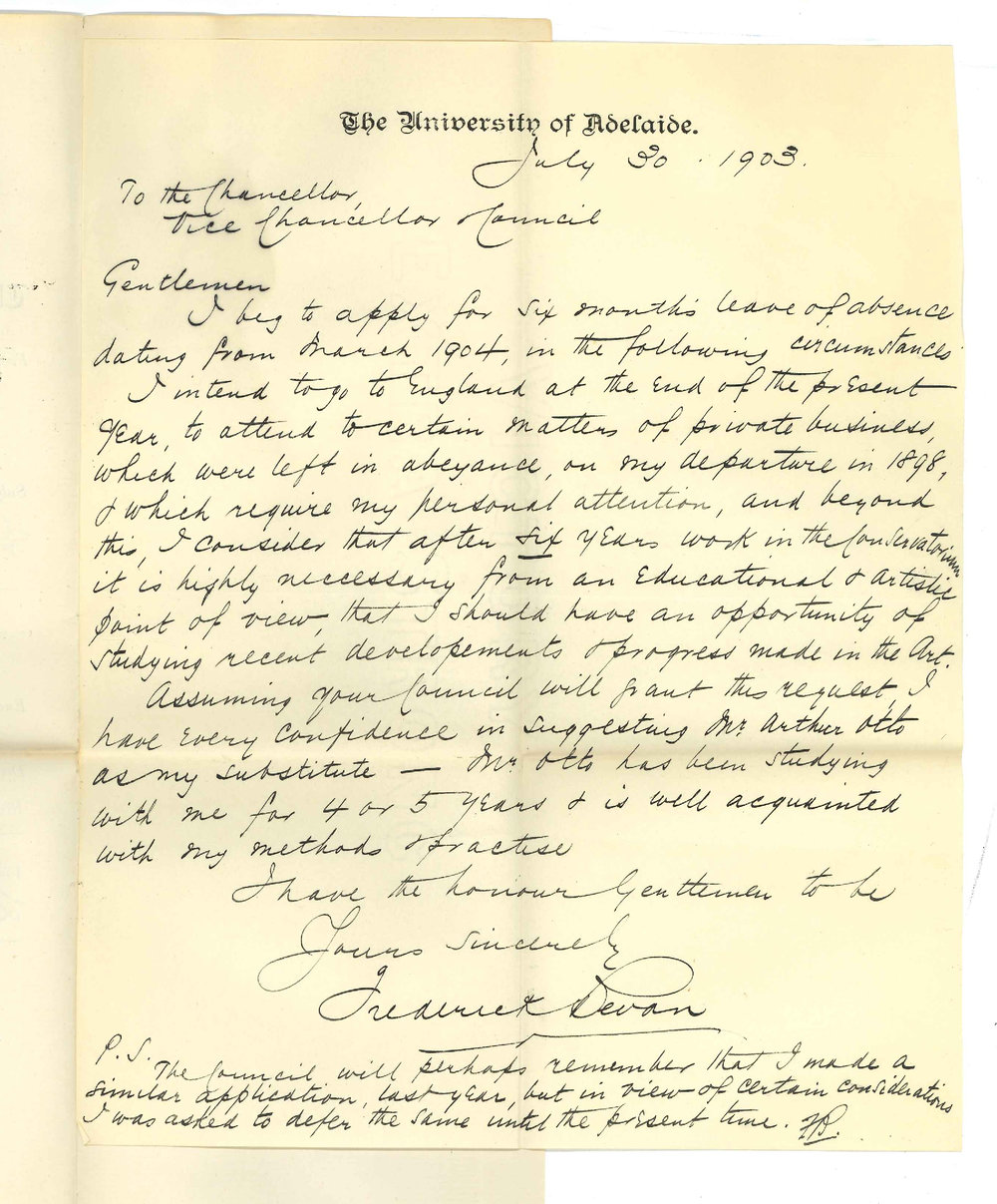 Frederick Bevan - Adelaide - Asking for Leave of Absence