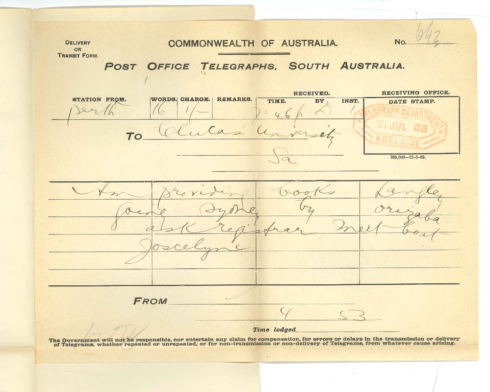 Henry Maurice Joscelyne - Perth WA - Am providing Books Langley going Sydney