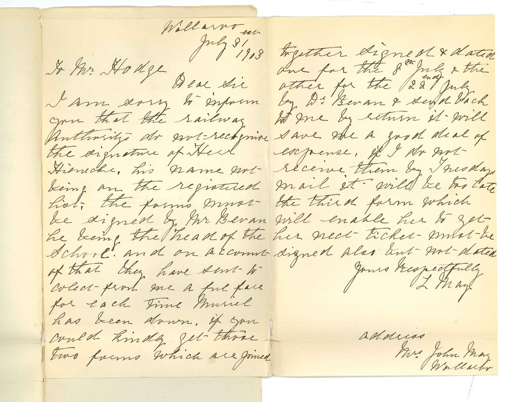 Mrs John May - Wallaroo - Re Railway Certificates signed by Herr Heinicke