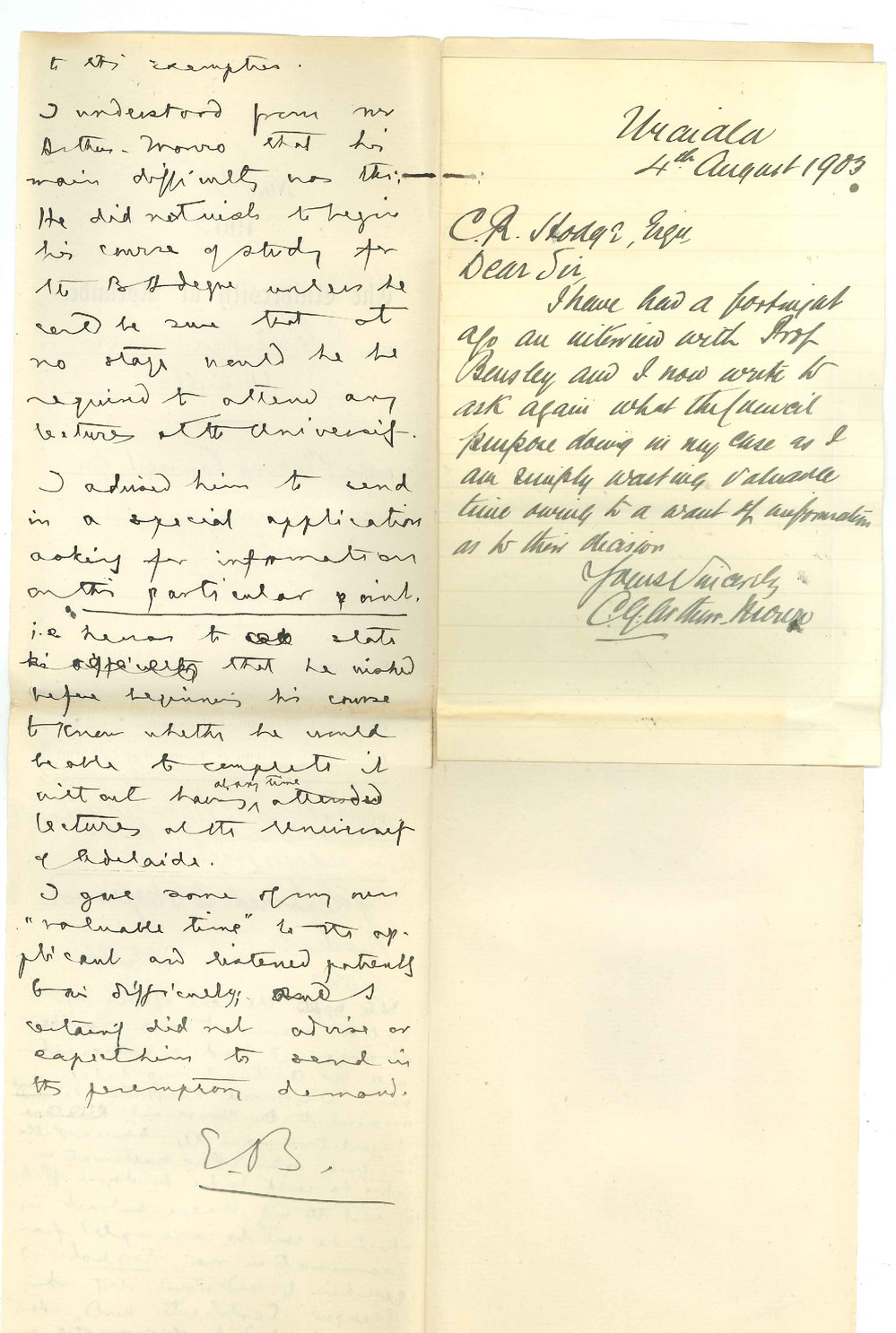 C G Arthur Monro - Uraidla - Asking Council for their decision