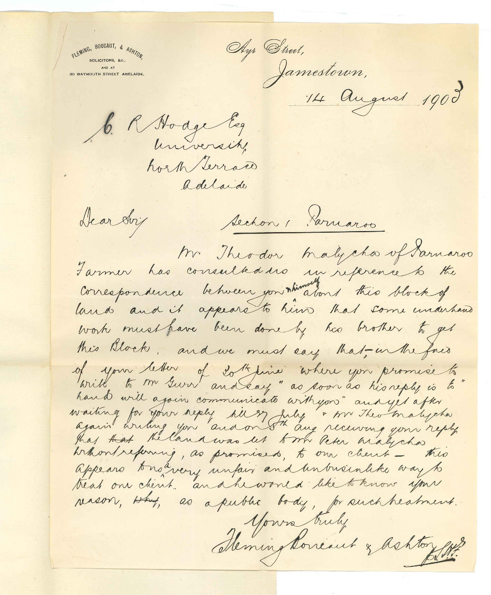 Fleming Boucaut and Ashton - Jamestown - Re Letting Section 1 Hundred of Parnaroo to Peter Malycha
