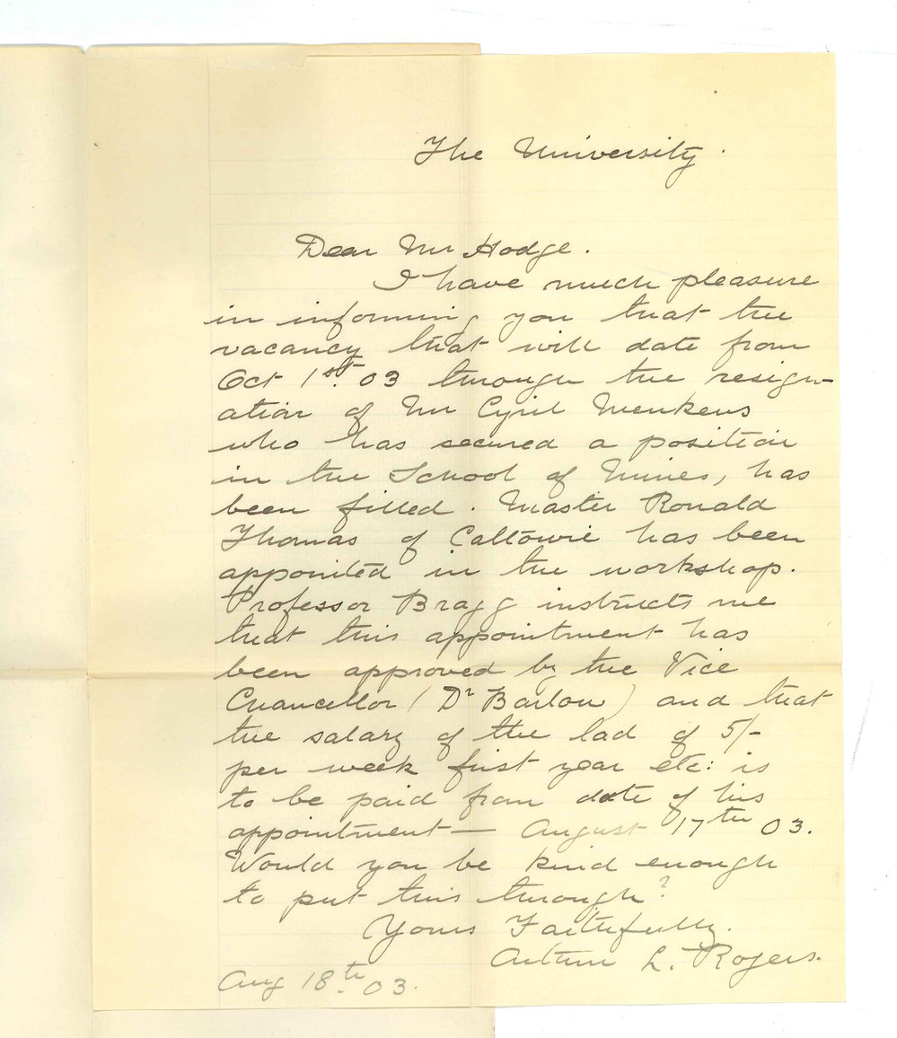 A L Rogers - University - Ronald Thomas appointed to fill vacancy in Workshop