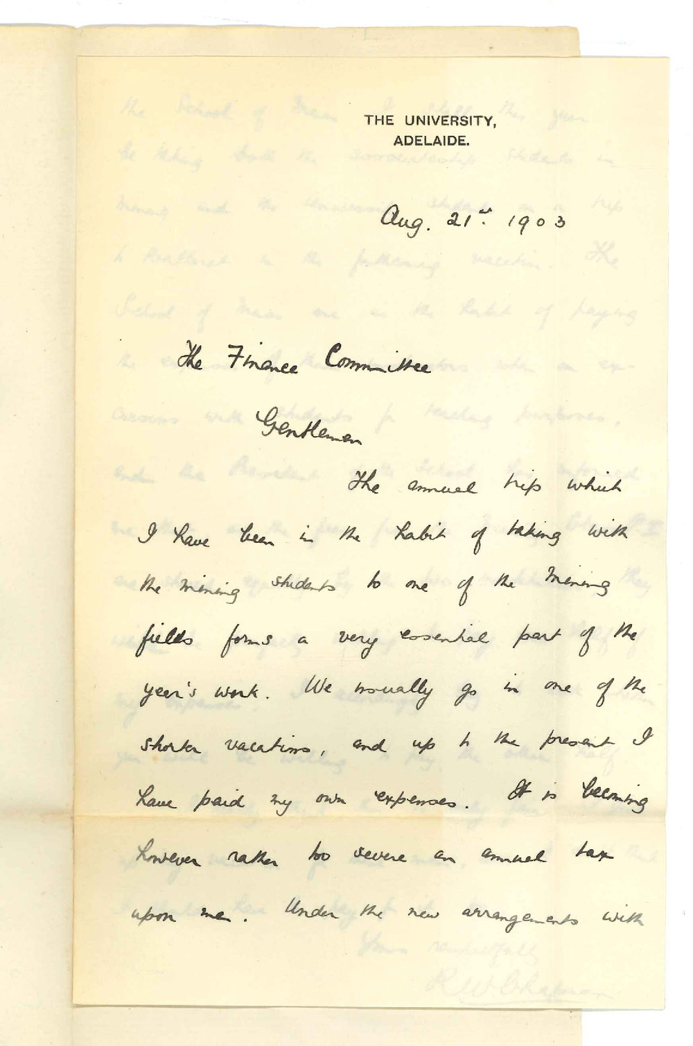 Robert William Chapman - Adelaide - Expenses in connection with Mining Excursions