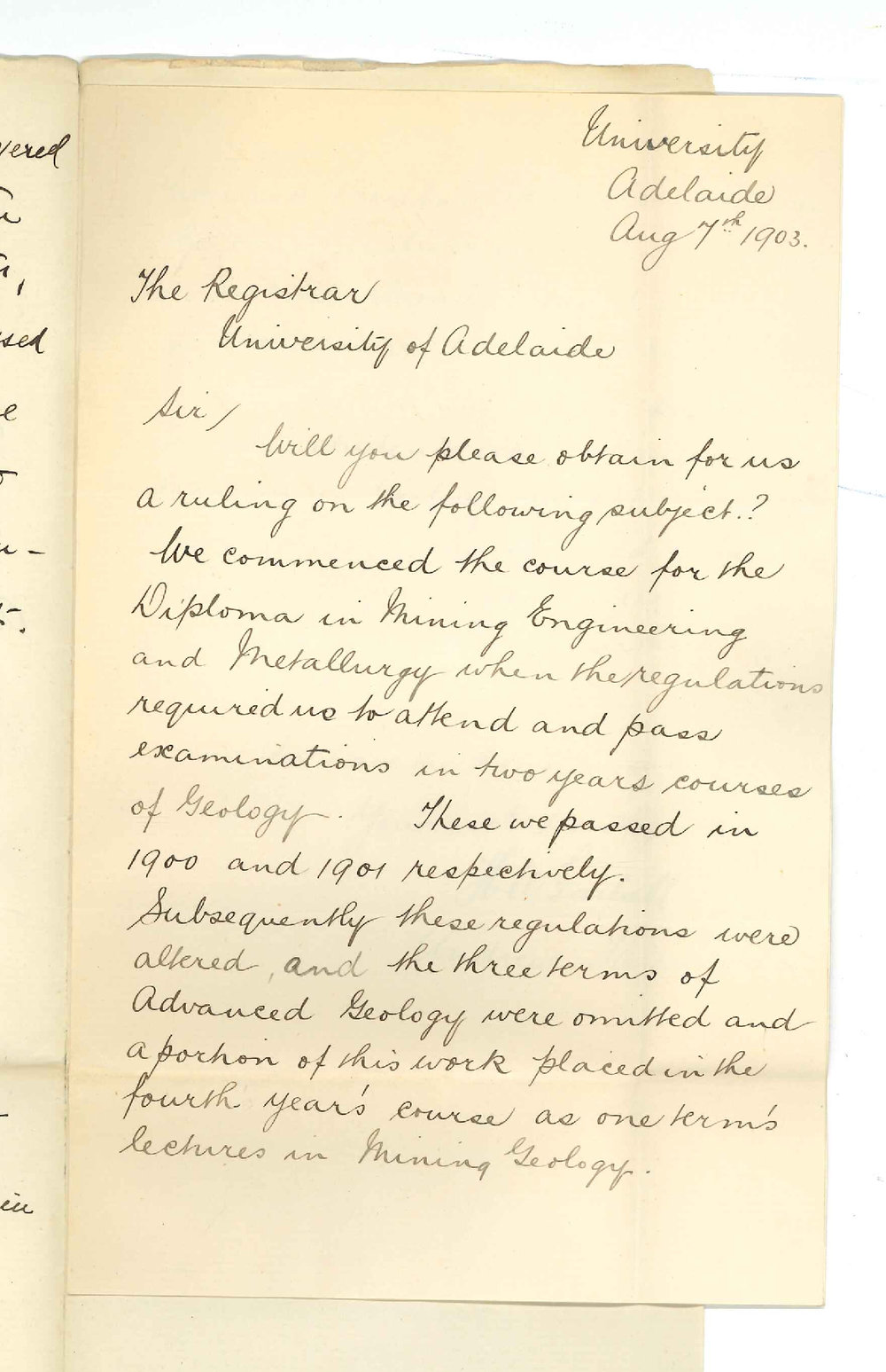 H W Gartrell and Andrew Fairweather - Adelaide - Asking for Exemption Mining Geology