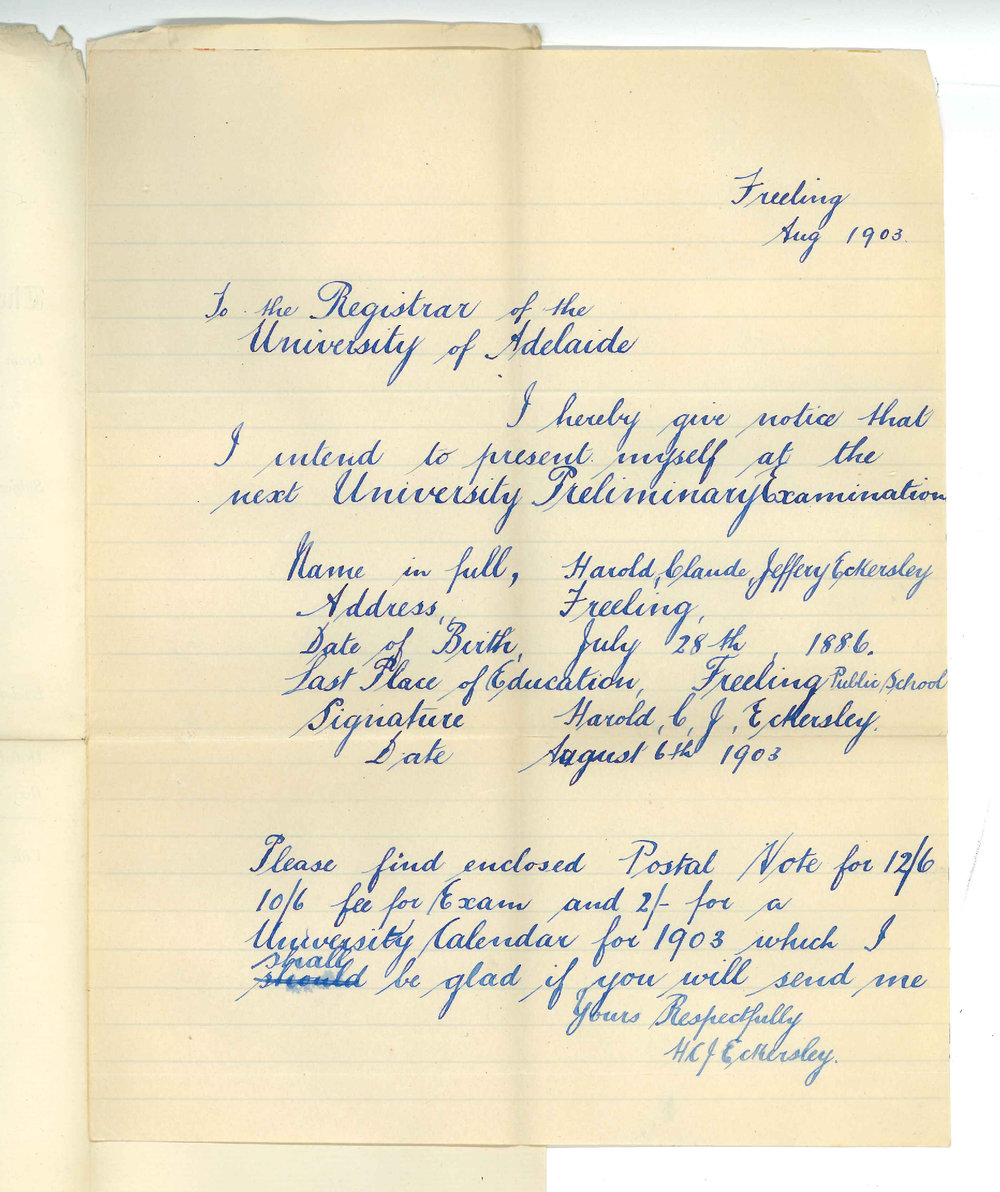 H C J Eckersly - Freeling - Entering Preliminary Exam Asking for Calendar