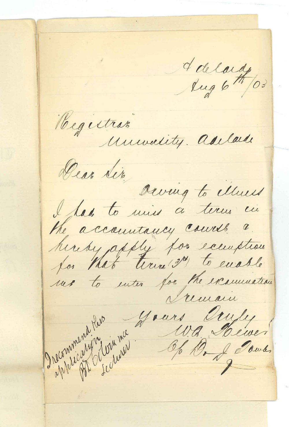 W A Hewer - Adelaide - Asking for Exemption Accountancy