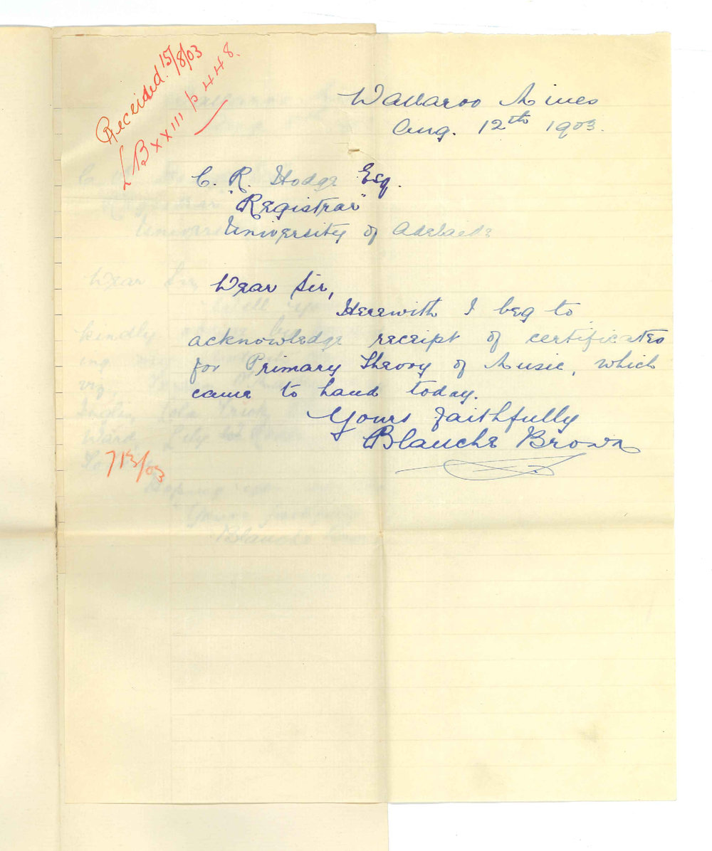 Blanche Brown - Wallaroo Mines - Asking for Certificates T O Malley M Inglis L Frick R Ward L Rodda and M Tonkin