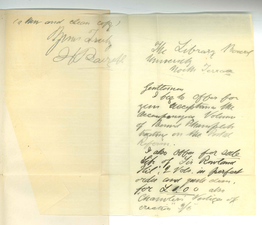 H Barrett - Adelaide - Offering Books to the Library at reduced price