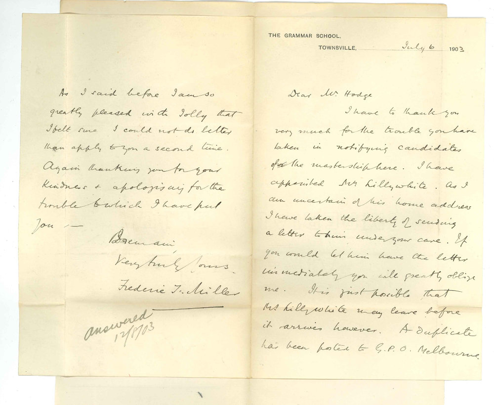 Frederic T Miller - Townsville Queensland - Appointment of Mr Lillywhite
