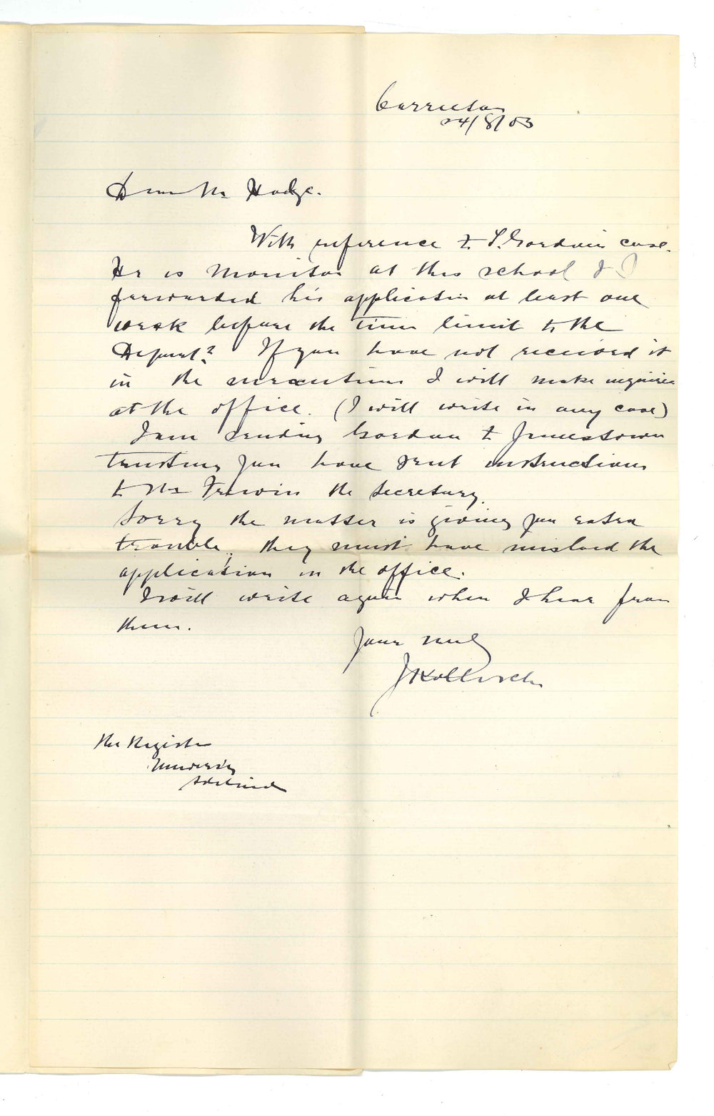 J Kollosche - Carrieton - Re Entry of T Gordon Primary Exam