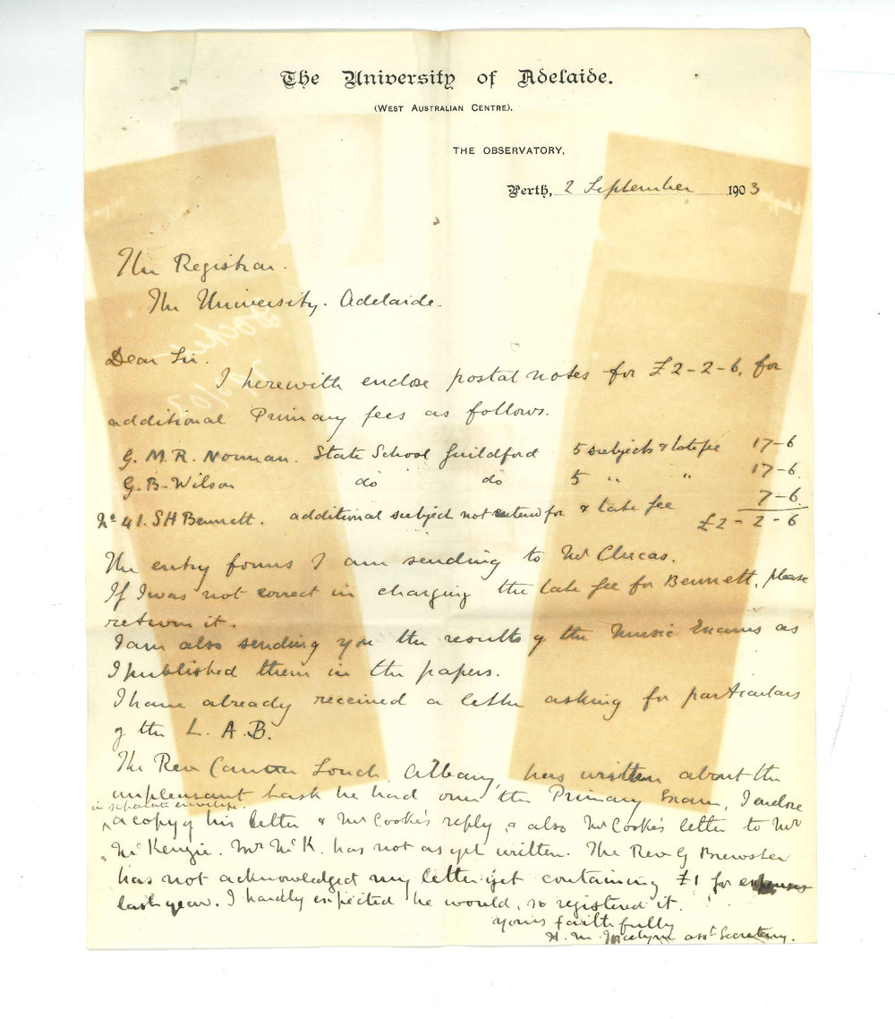Henry Maurice Joscelyne - Perth WA - Additional Primary Entries Result Music Exams Complaint from Rev Canon Louch