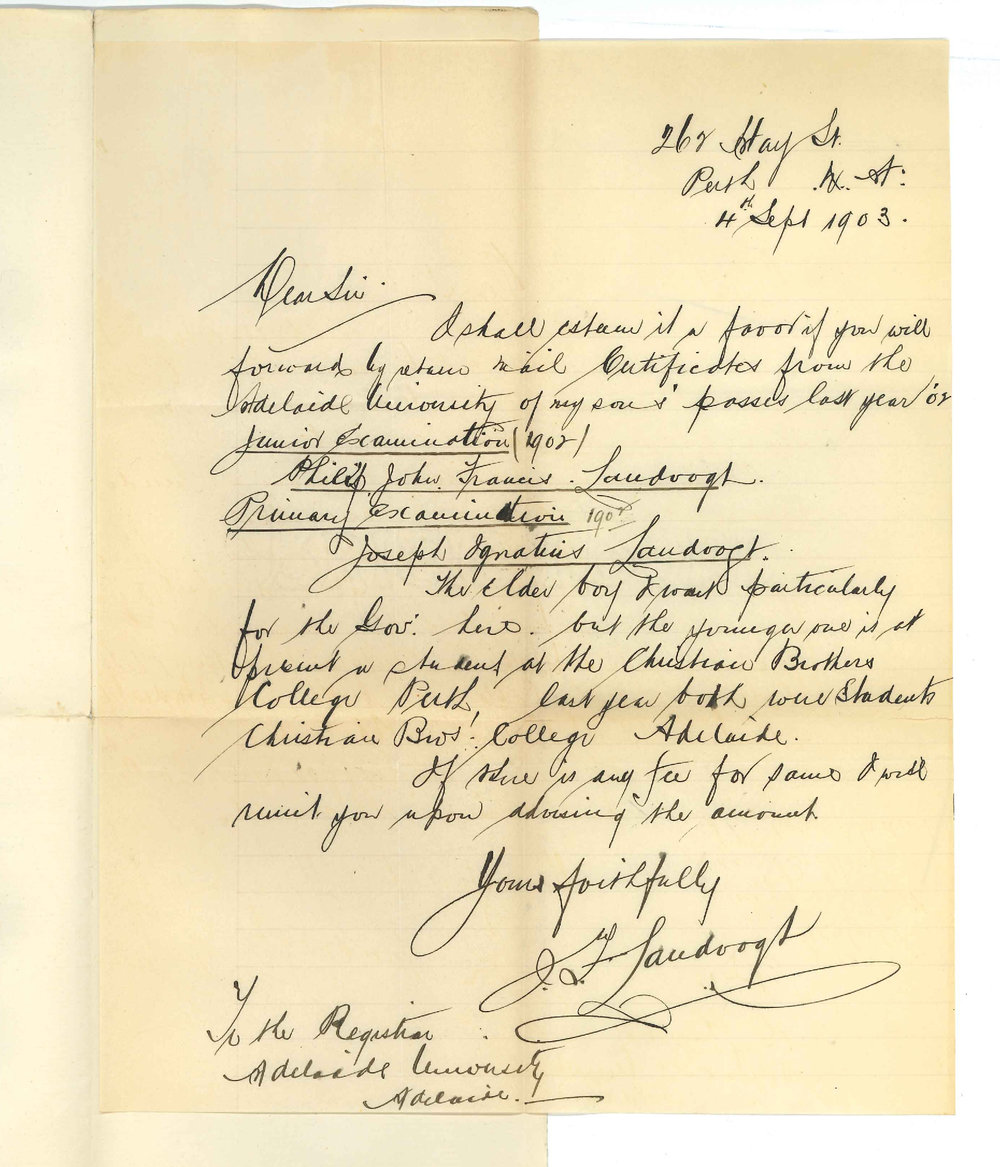 J F Landvogt - Perth W A - Asking for Certificates