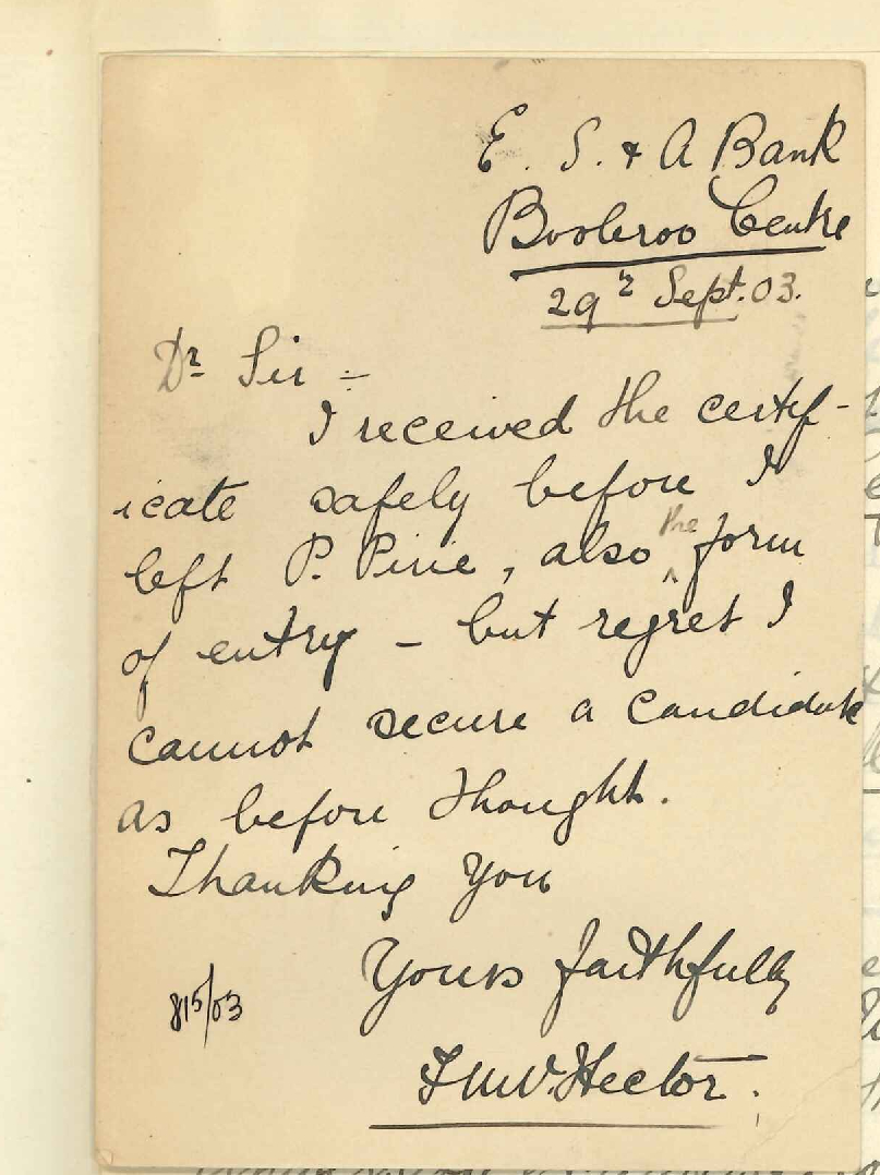 Florence Hector - Port Pirie - Asking for Forms Exams and Certificate Primary Theory 1901