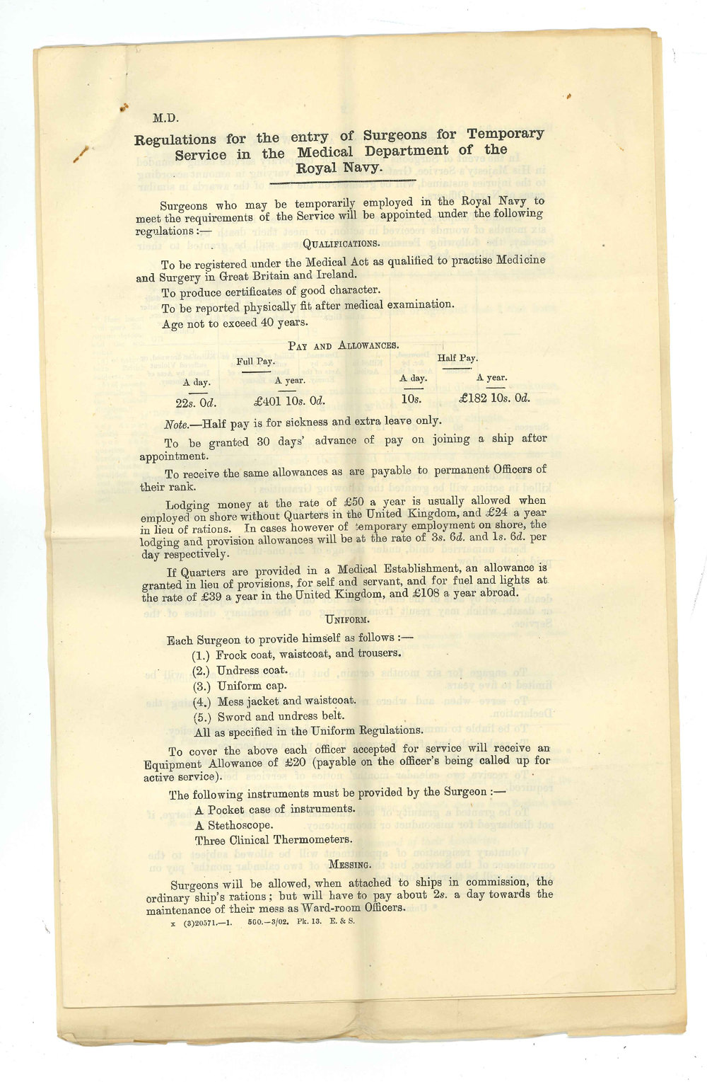 Naval Secretary to the Commander in Chief - Sydney - Entry of Civilian Surgeons for Service in the Royal Navy