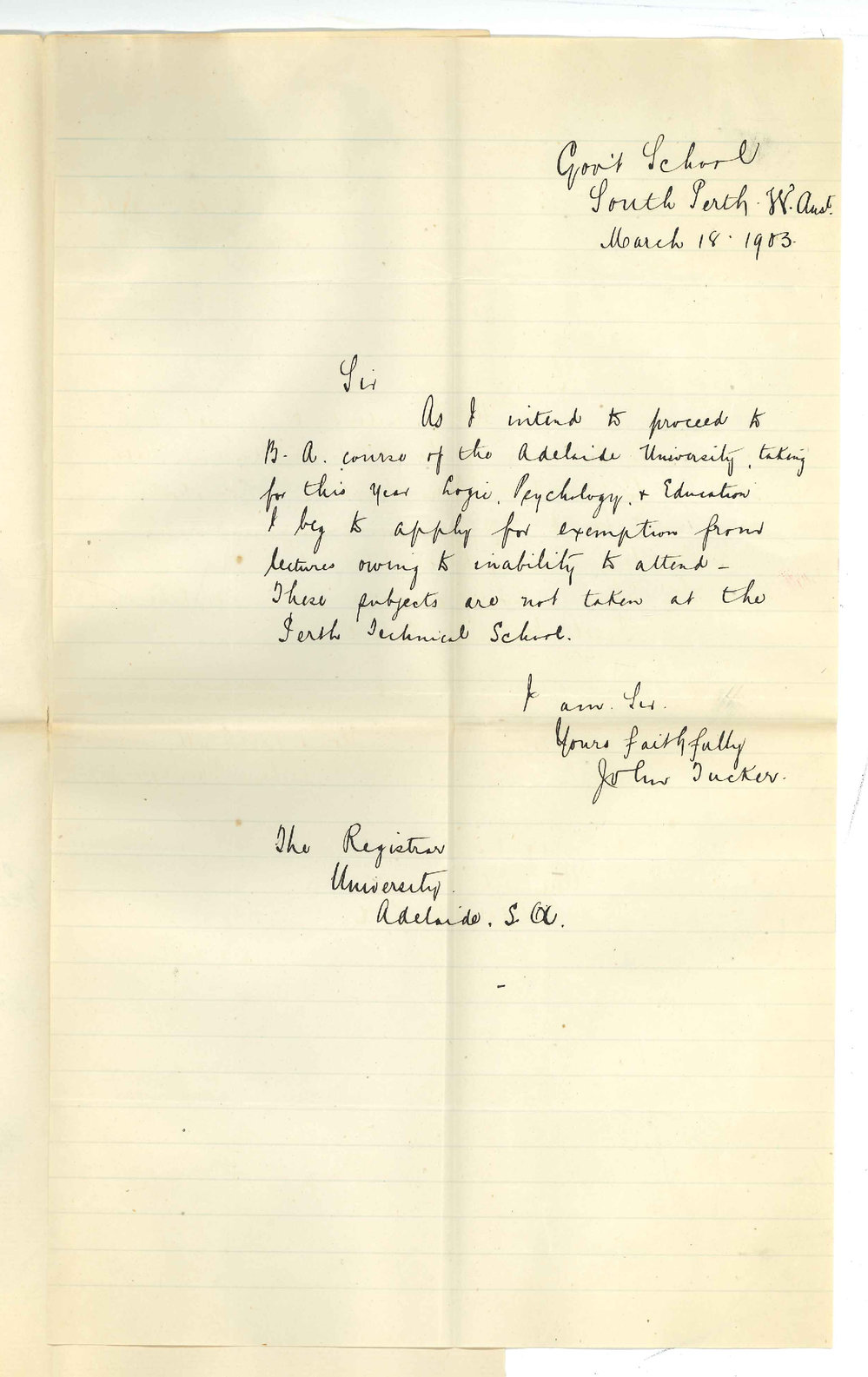 J Zucker - South Perth - Exemption attendance at lectures